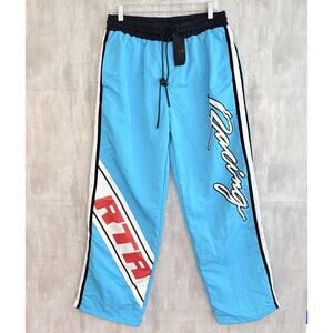 RtA Racing Track Pants Men’s Mediums Blue Nylon Windbreaker Graphic Logo